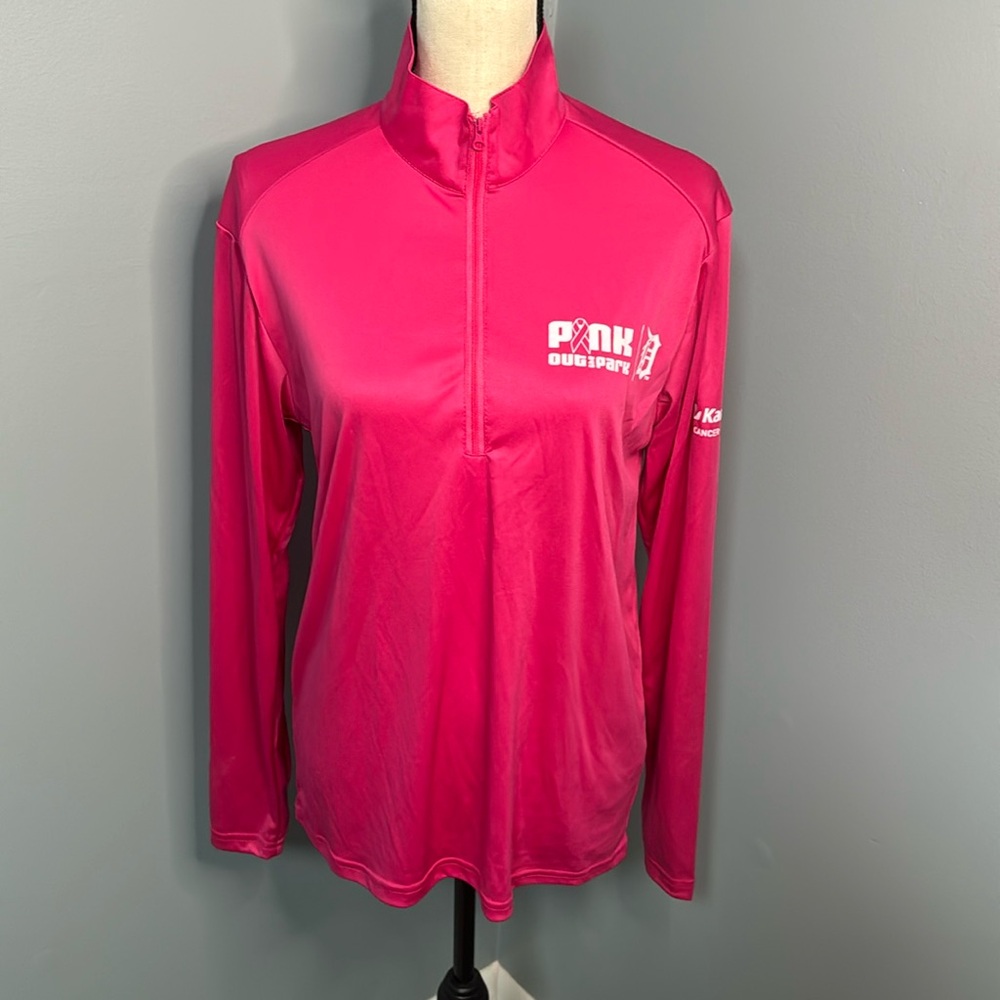 MLB Detroit Tigers Unisex Pink Out The Park 1/4 Zip Top Sz M